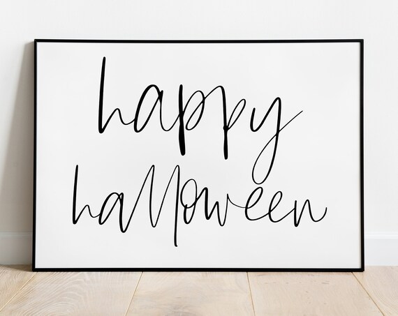 Happy Halloween Elegant Script Black White Minimalist Poster