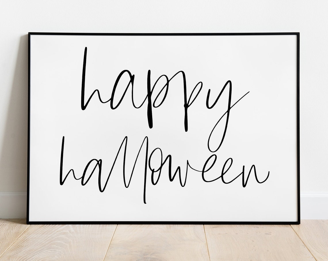 Happy Halloween Elegant Script Black White Minimalist Poster