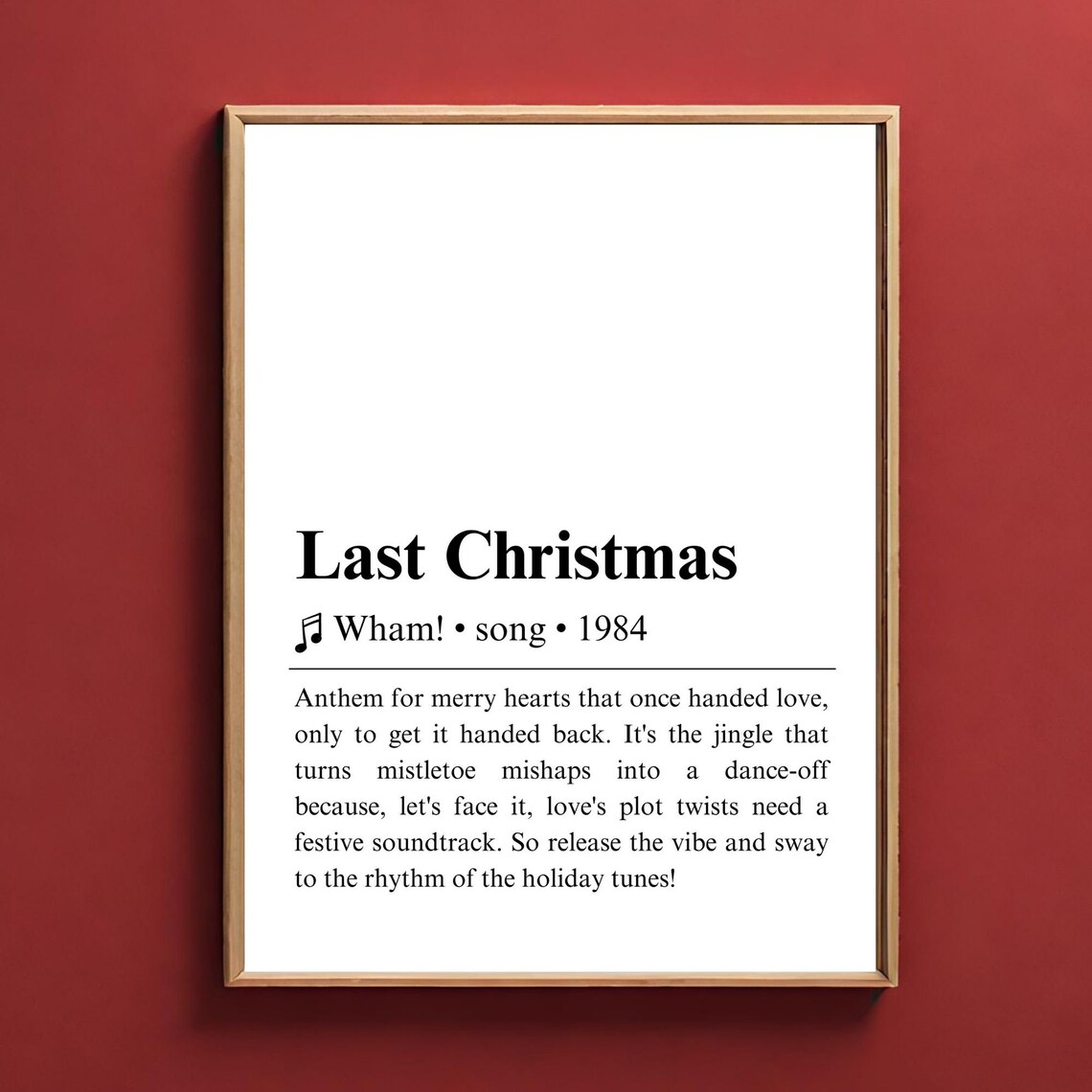 Last Christmas Wham 1984 Holiday Song Definition Typography Print