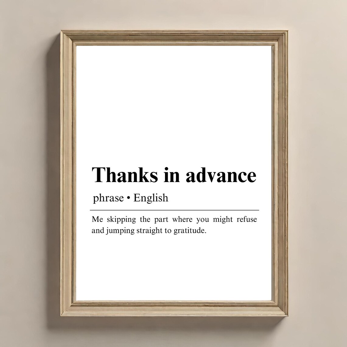 Thanks In Advance Definition Sign, Office Gift