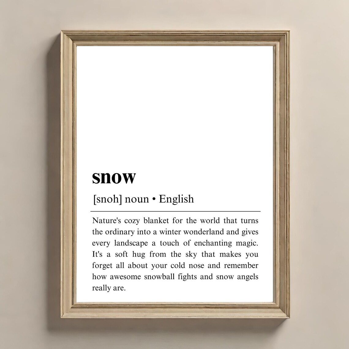 Snow Definition Poster, Christmas Wall Decor