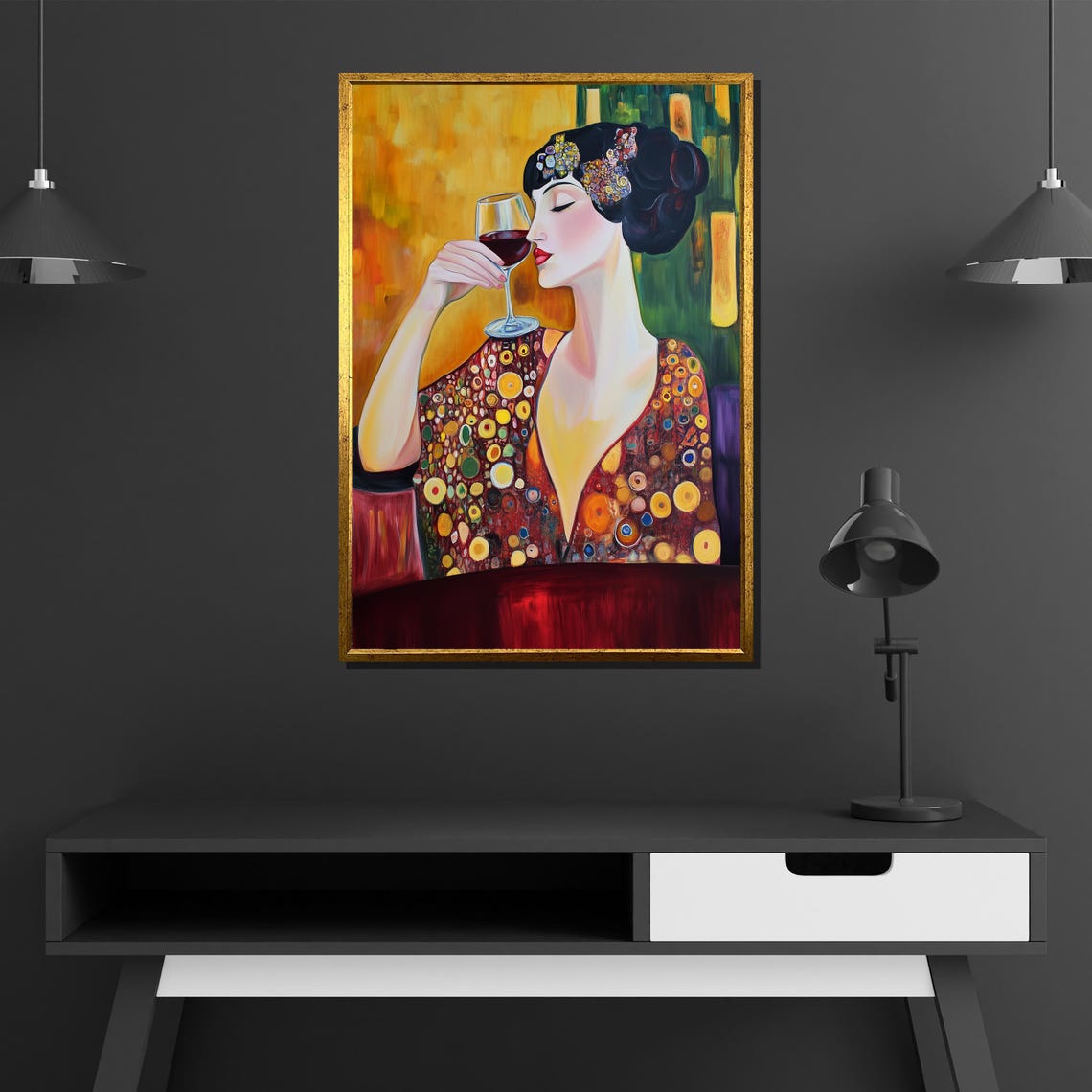 Woman Drinking Wine, Klimt-Inspired Elegant Wall Art - Image 4