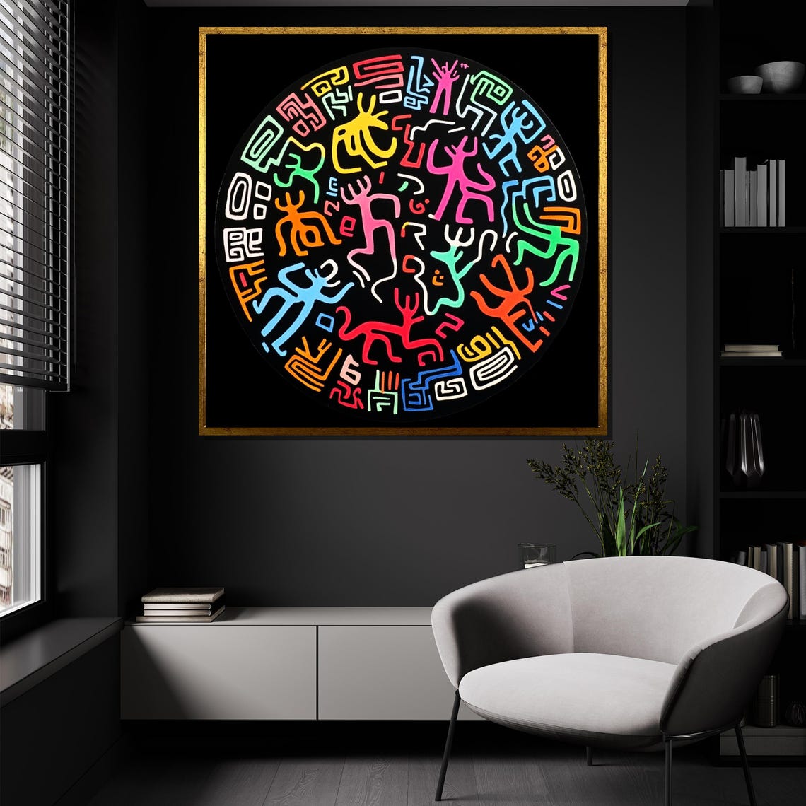 Tribal Symbols Circle Neon Colorful Boho Abstract Mandala Poster - Image 2
