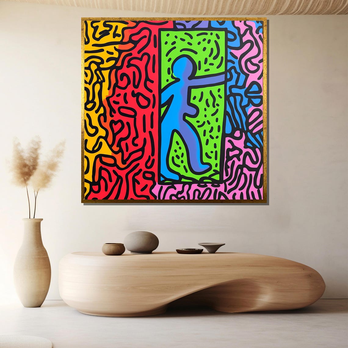 Keith Haring Inspired Dancing Figure Colorful Pop Art Gallery Poster