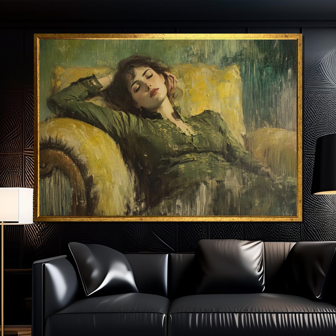 Woman Reclining on Golden Armchair Classical Oil Portrait Painting Resting Poster