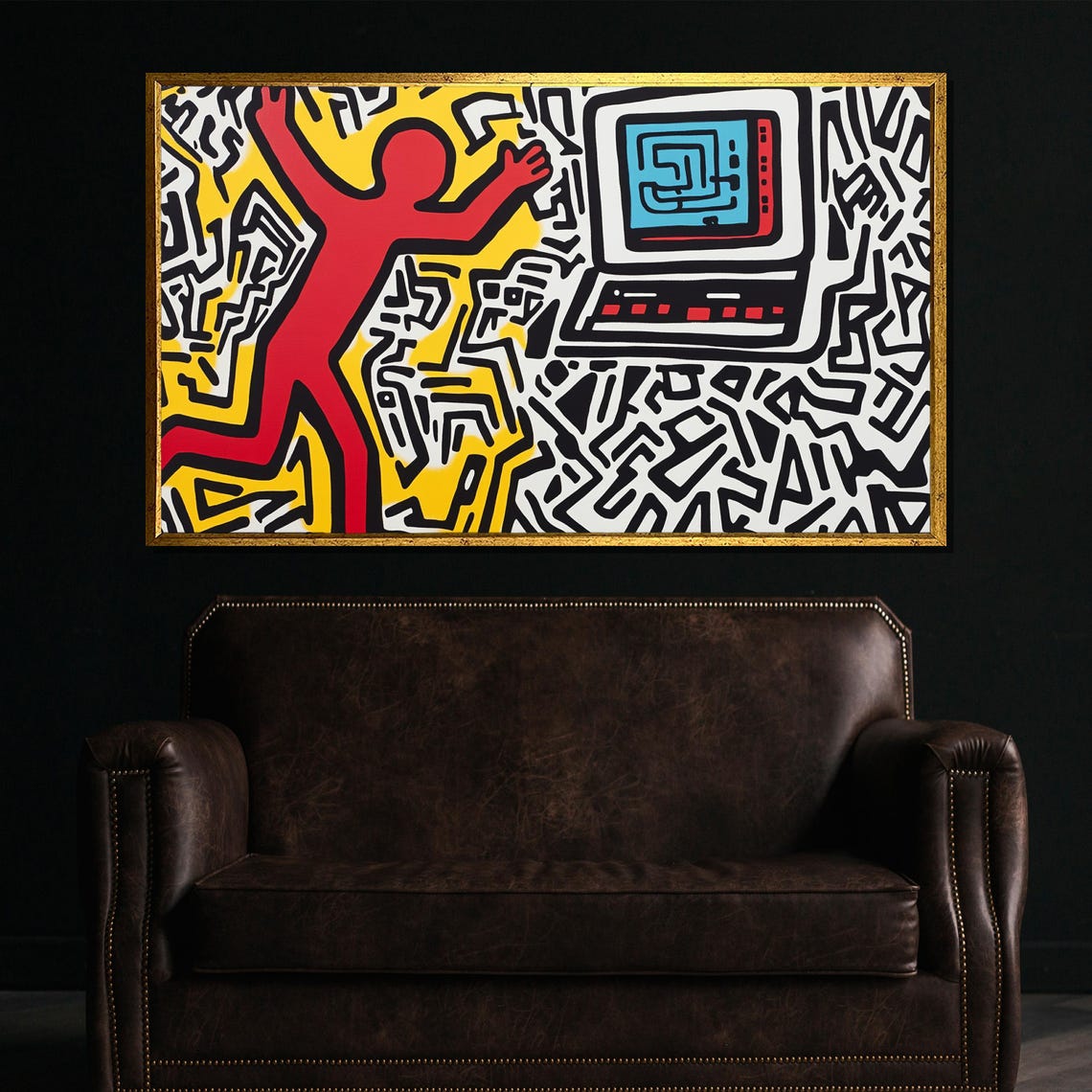 Keith Haring Inspired Retro Computer Geek Tech Pop Art Poster