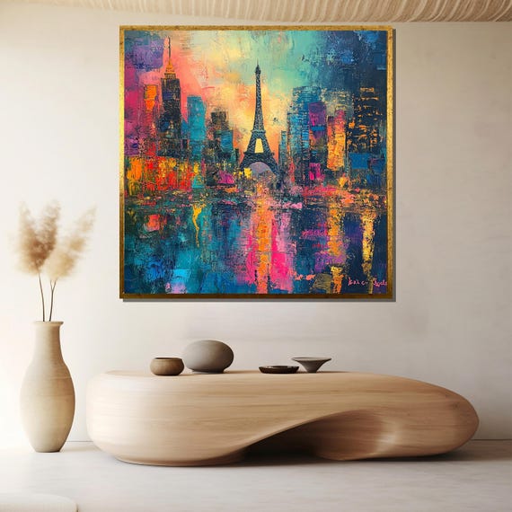 Eiffel Tower Cityscape, Mid-Century Modern Art Print