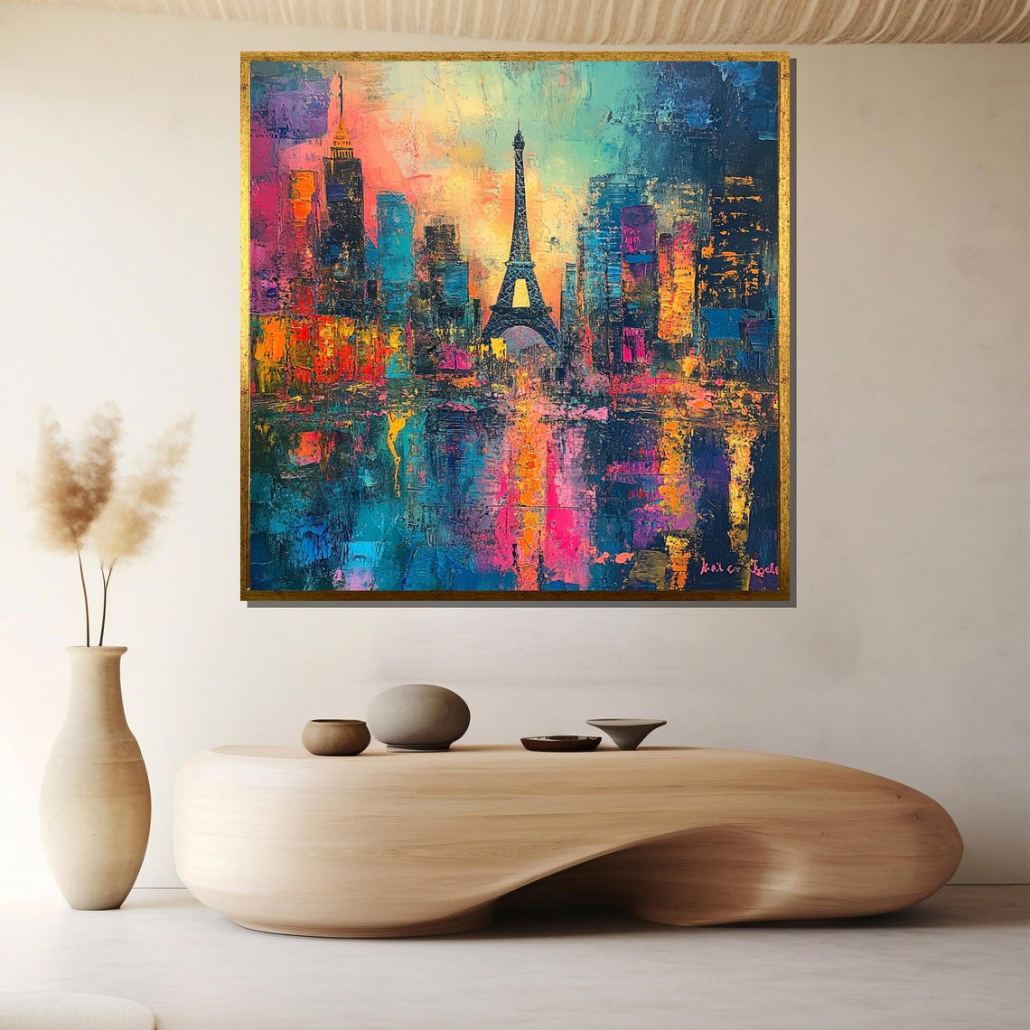 Eiffel Tower Cityscape, Mid-Century Modern Art Print
