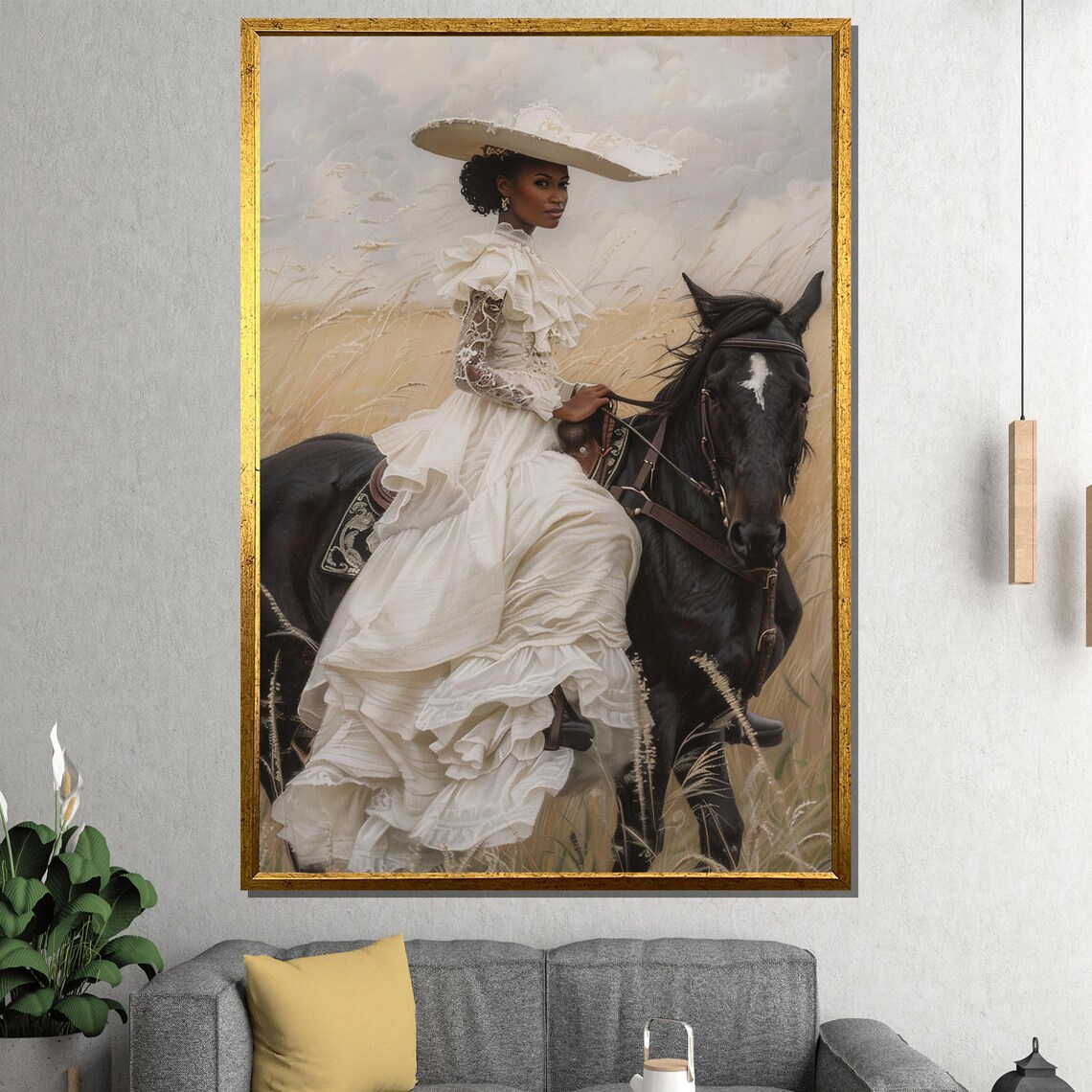 Vintage Lady Riding Horse Victorian White Gown Pastoral Poster