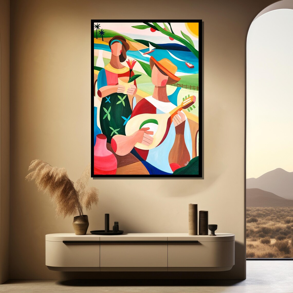 Colorful Couple by the Sea Abstract Coastal Melody Music Art Poster - Image 3
