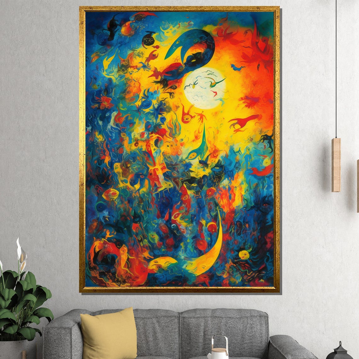 Cosmic Dreamscape Sun Moon Birds Vivid Surreal Fantasy Poster
