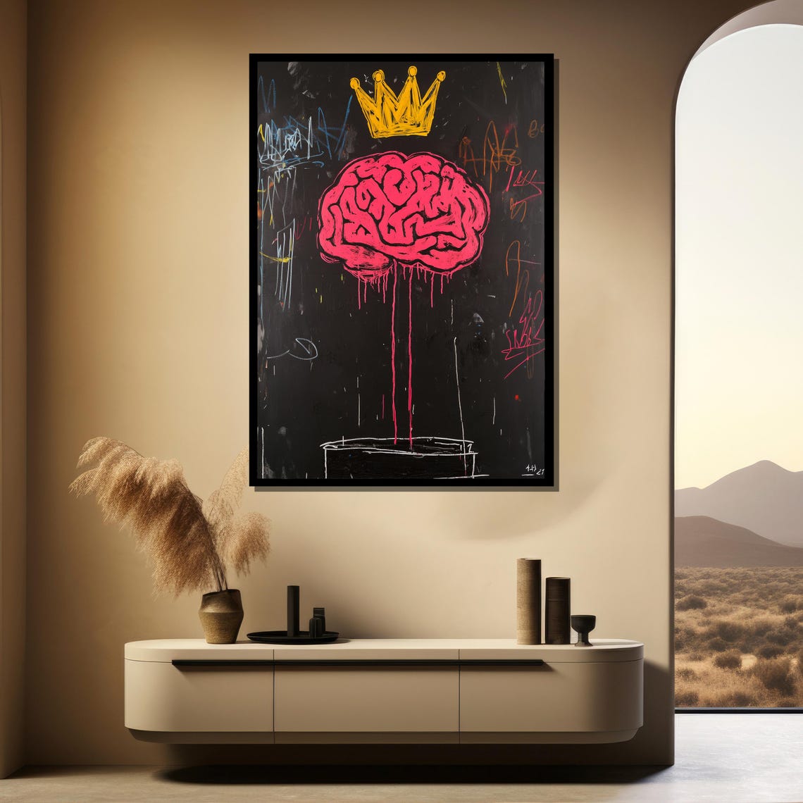 Pink Brain With Golden Crown Bold Graffiti Style Wall Poster - Image 3