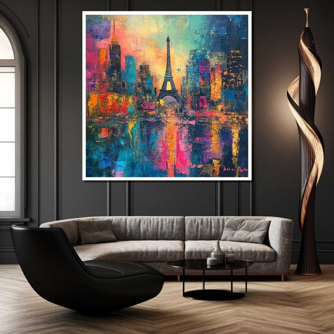 Eiffel Tower Cityscape, Mid-Century Modern Art Print - Image 3