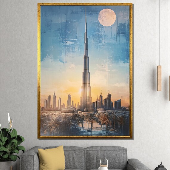 Burj Khalifa Dubai Skyline Golden Sunset Modern Cityscape Poster