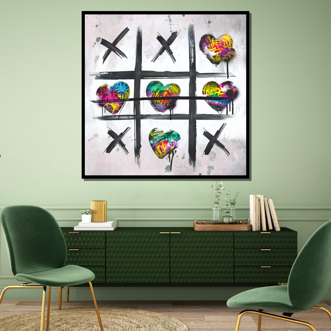 Graffiti Hearts And Xs Tic Tac Toe Colorful Street Art Poster - Image 2