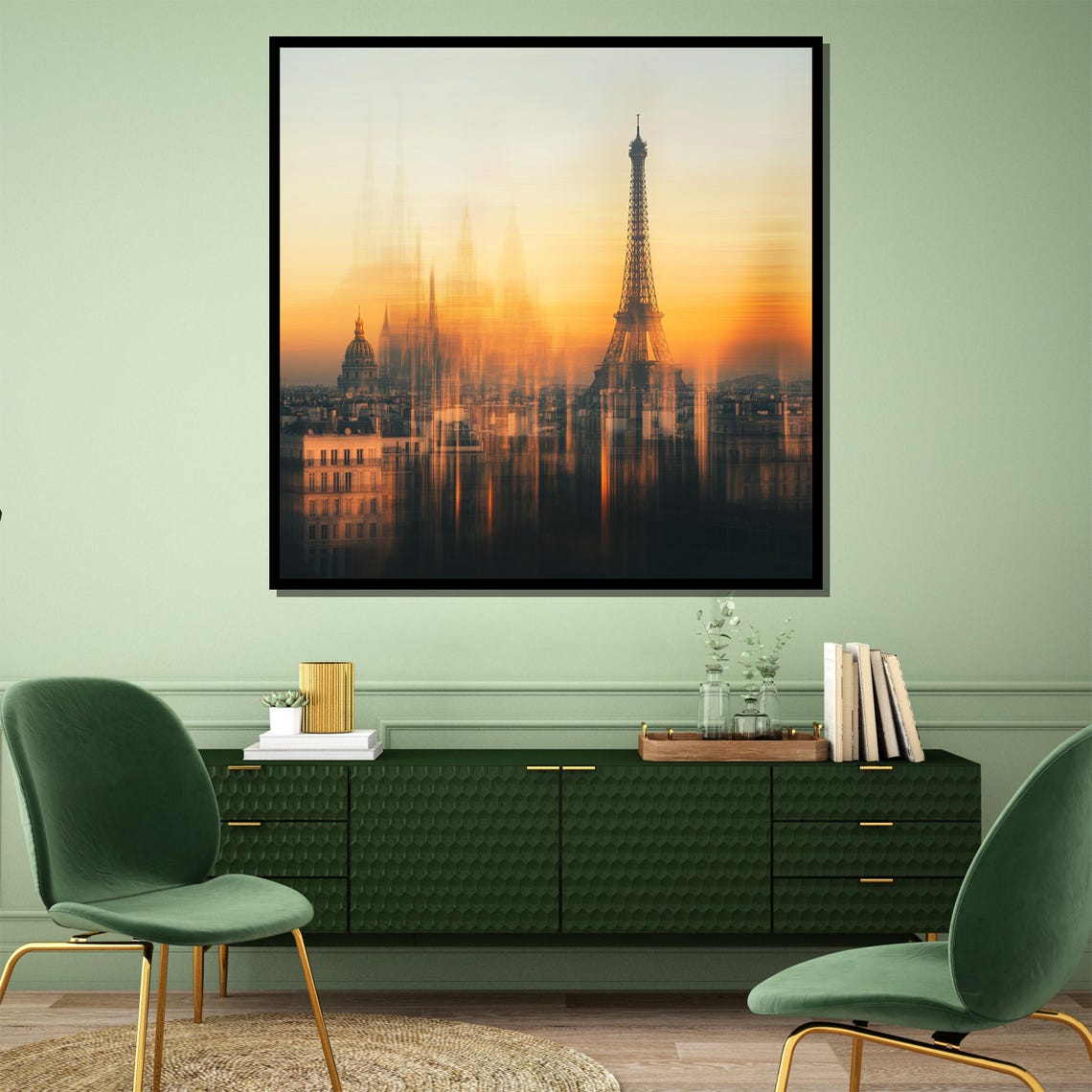 Abstract Paris Sunset Blurred Eiffel Tower Skyline Golden Art Poster - Image 3