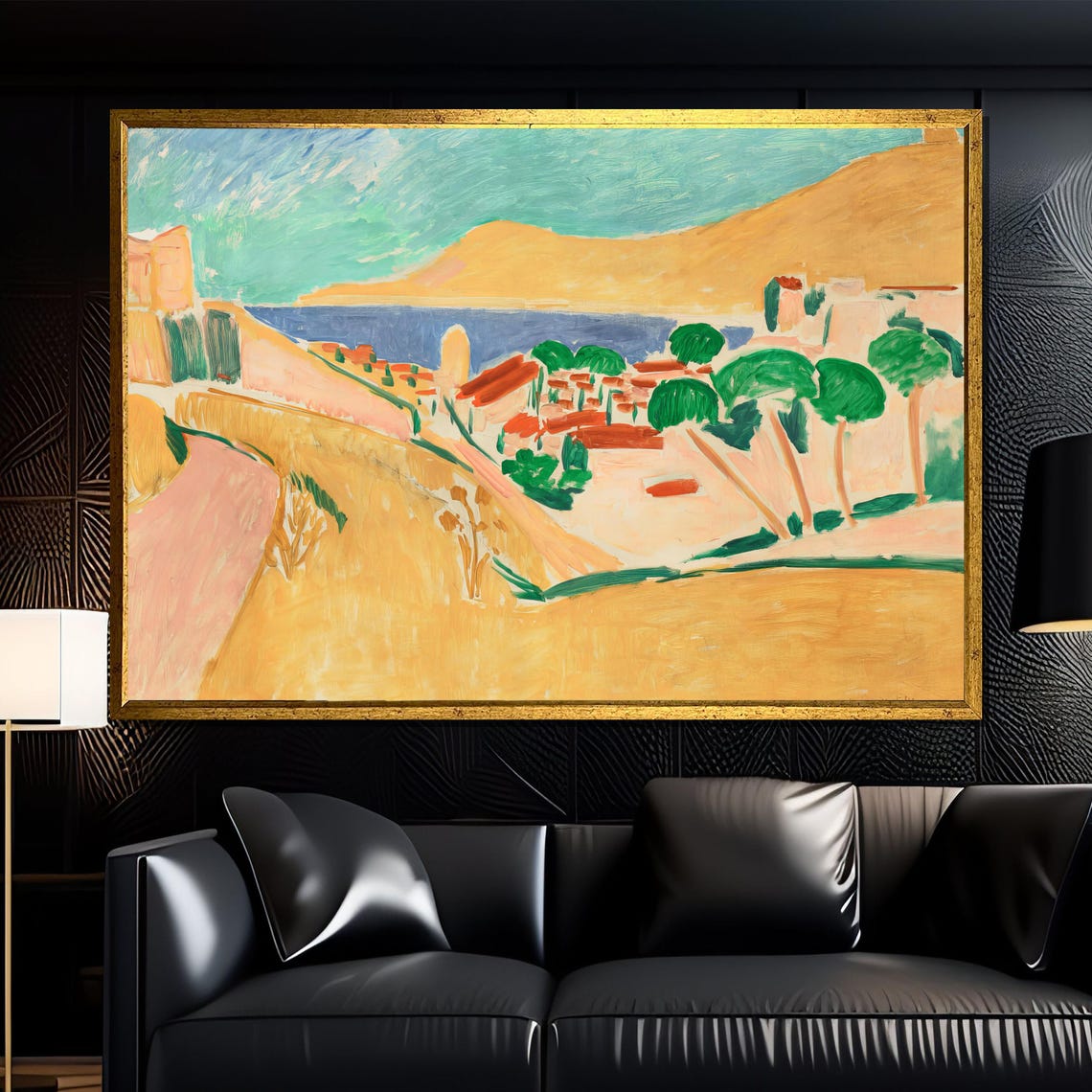 Matisse Style Coastal Hillside Village With Cypress Trees Poster - Image 3
