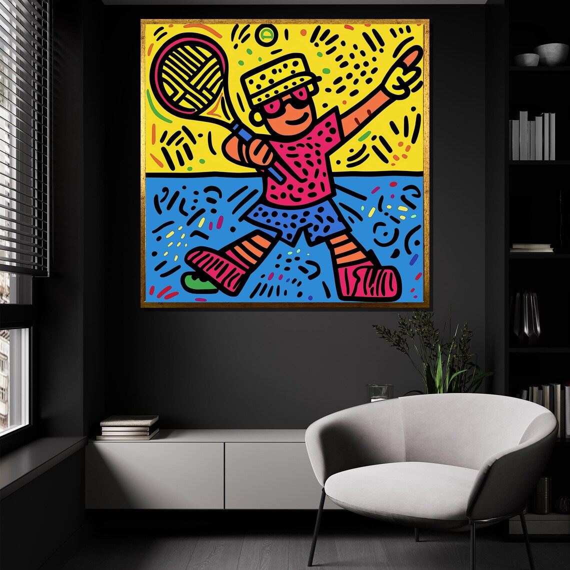 Fun Cartoon Tennis Player Pop Art Colorful Sports Action Poster - Image 2