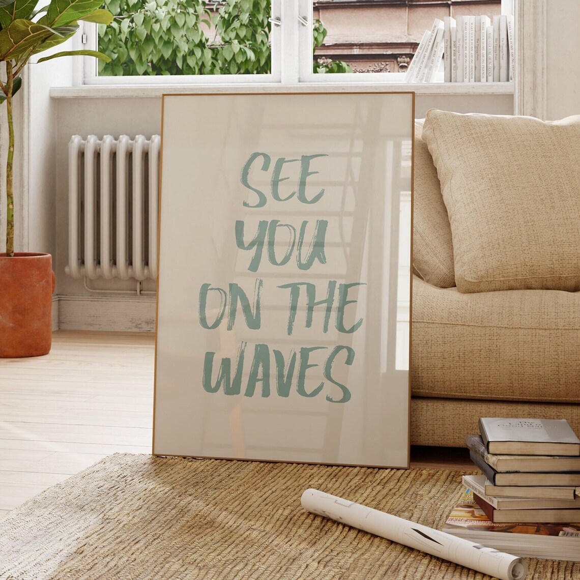 See You On The Waves Sage Green Brush Script Surf Quote Poster