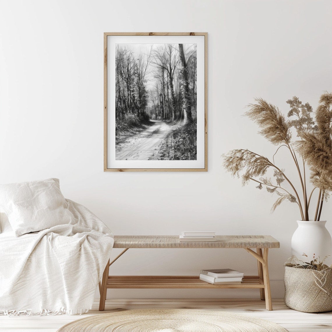 Rustic Neutral Forest Path Landscape Sketch Wall Art Vintage Landscape Decor Wall Art 03 - Image 2