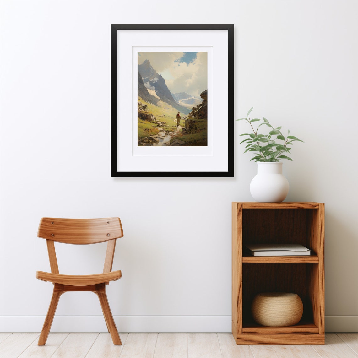 Wild Hiker on Rocky Mountain Trail Beside a Stream Vintage Poster - Image 2