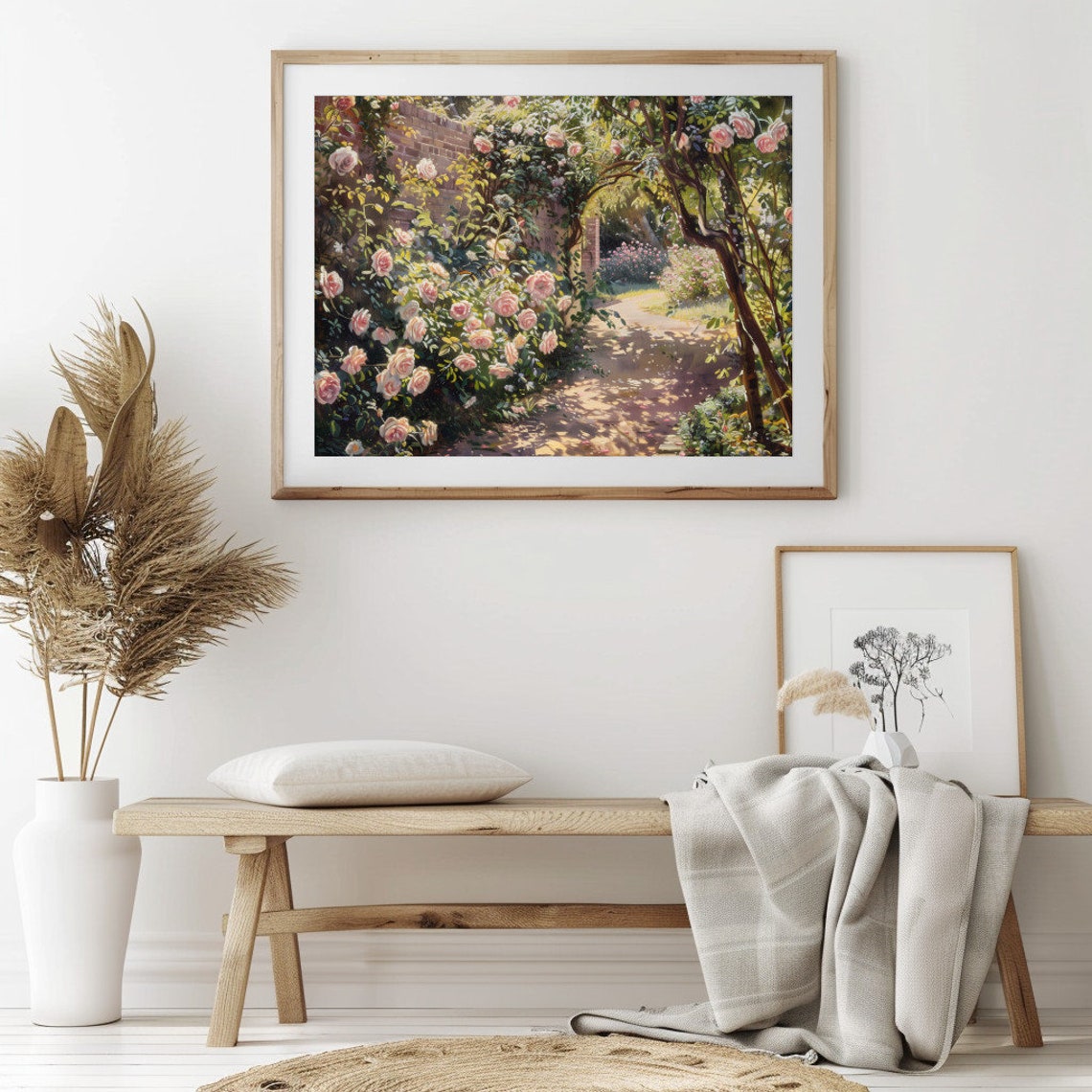 Pink Climbing Roses Garden Path Arch Vintage Floral Walkway Poster - Image 2