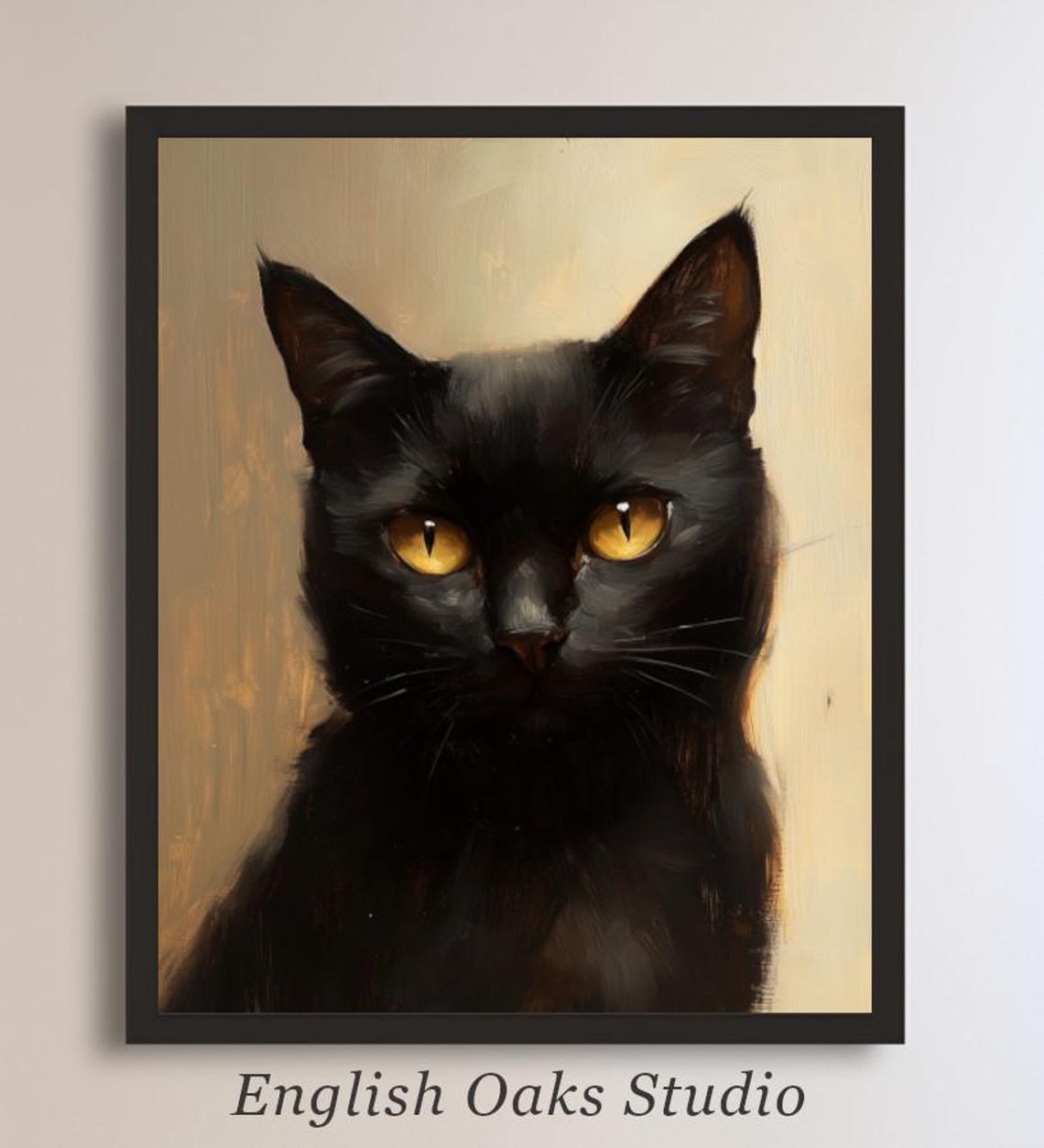 Striking Black Cat Portrait With Golden Eyes Painterly Poster