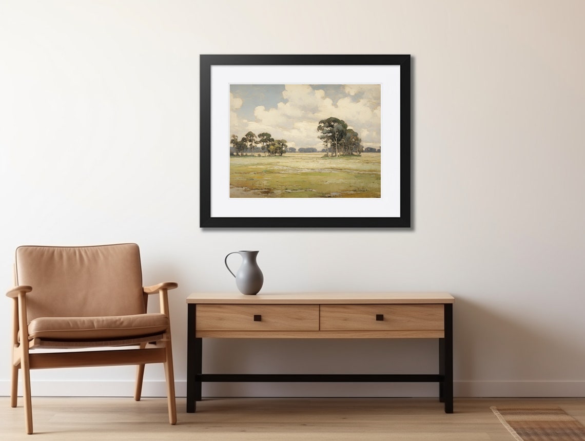 Scattered Tree Groves in Open Summer Meadow Landscape Poster - Image 2