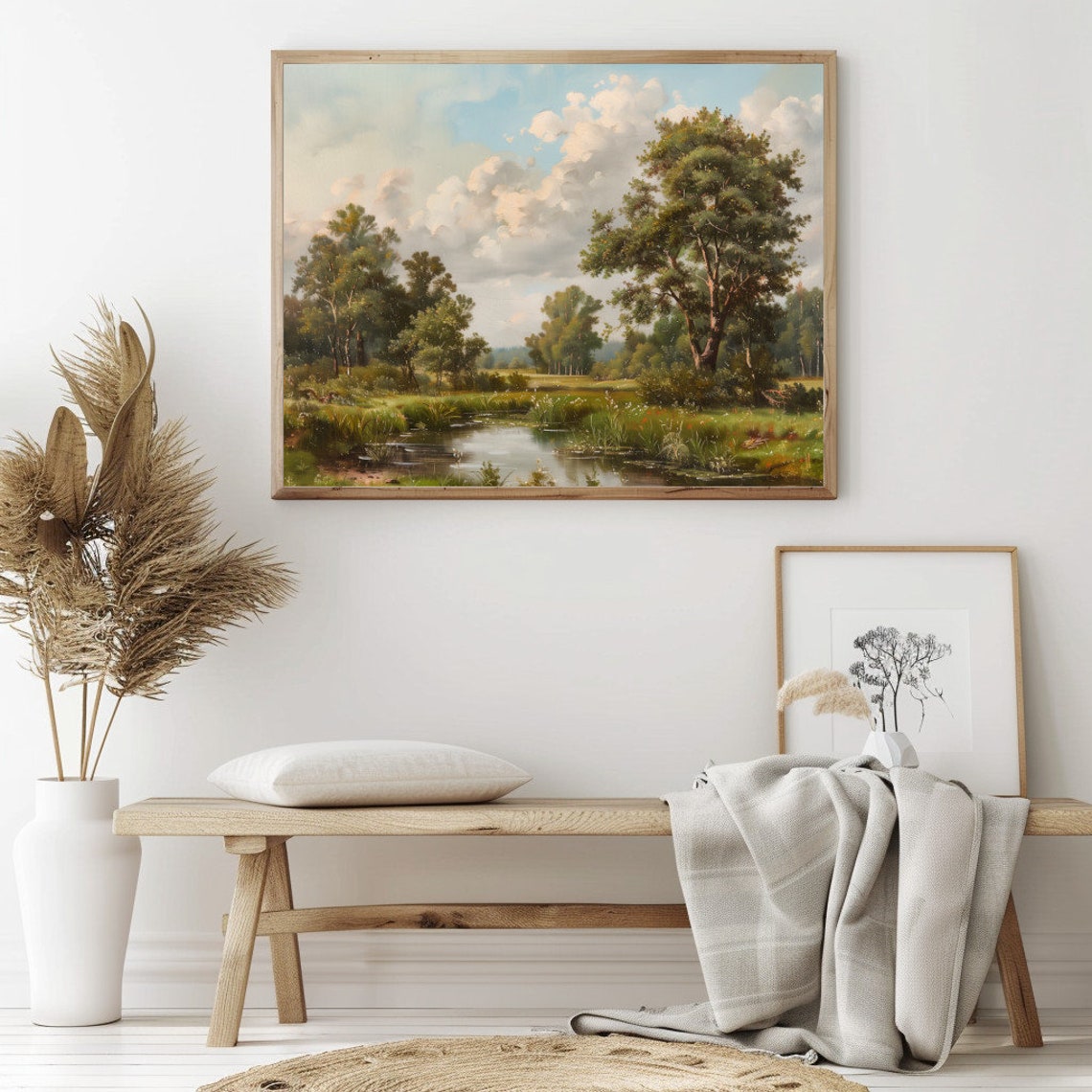 Country Summer River Flowing Past Green Trees Vintage Landscape Poster - Image 2