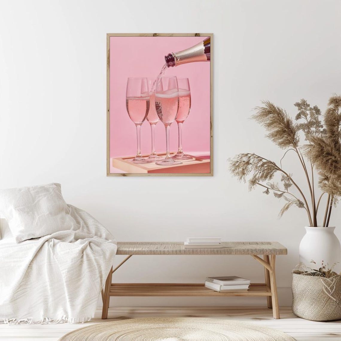 Pink Champagne Glasses Toasting On Pink Background Celebration Poster