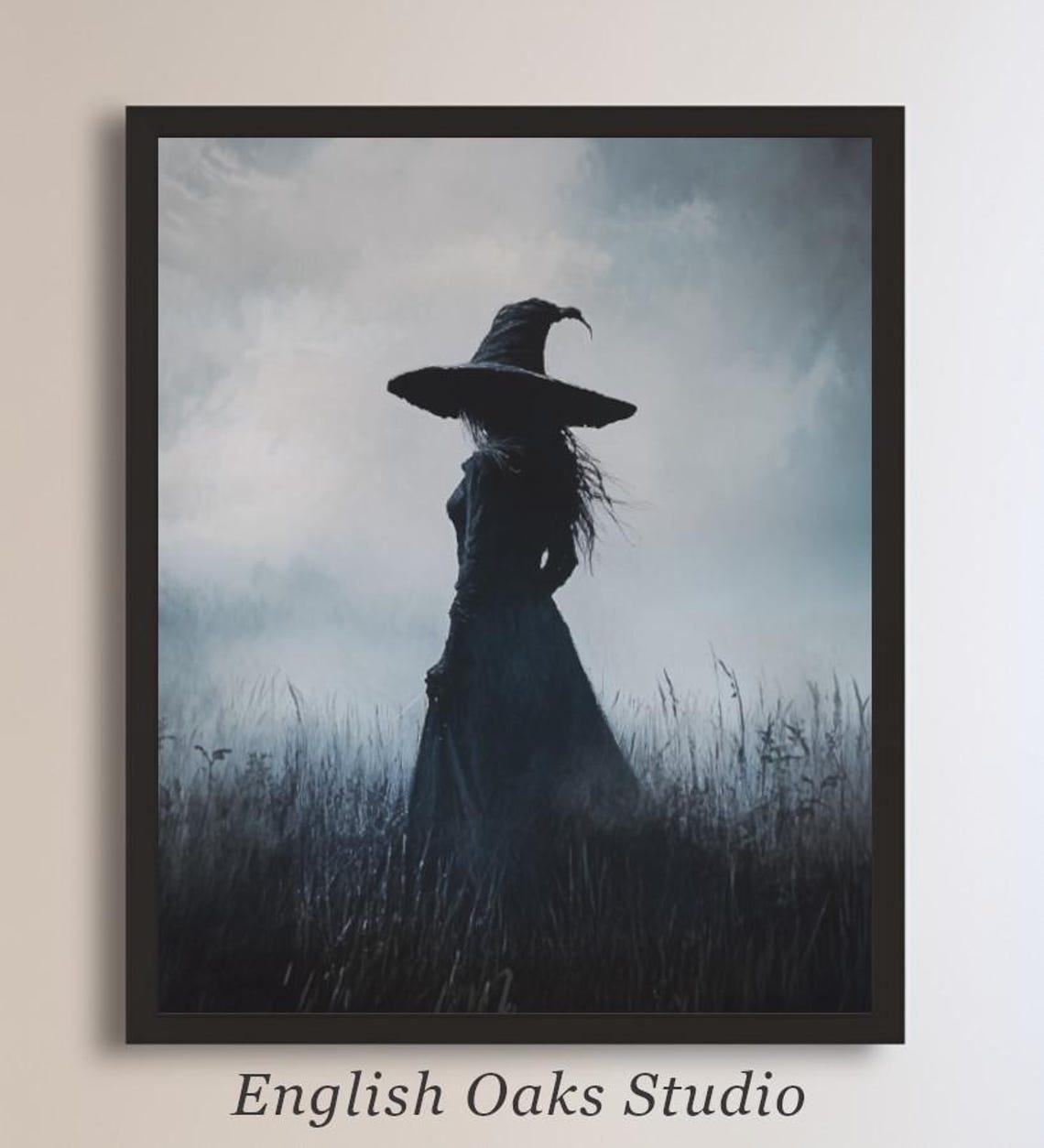 Witch Silhouette In Misty Field Tall Hat Dark Academia Poster