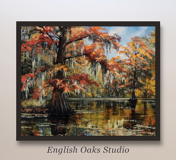 Blazing Autumn Cypress Swamp Spanish Moss Water Reflection Poster