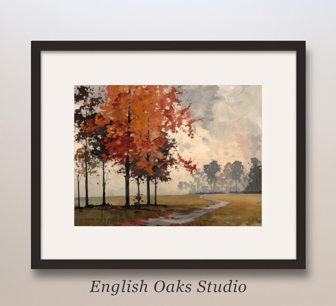 Bold Fiery Orange Autumn Trees Along Winding Country Road Poster