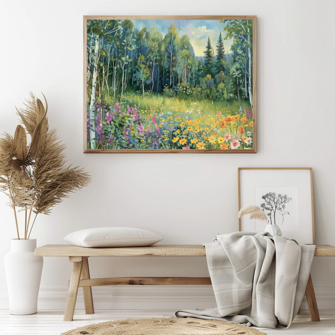 Colorful Wildflowers In A Sunny Birch Forest Clearing Summer Poster - Image 2