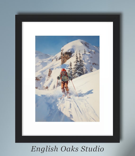 Skier On A Snowy Mountain Person Skiing On A Snow Covered Mountain Wall Art