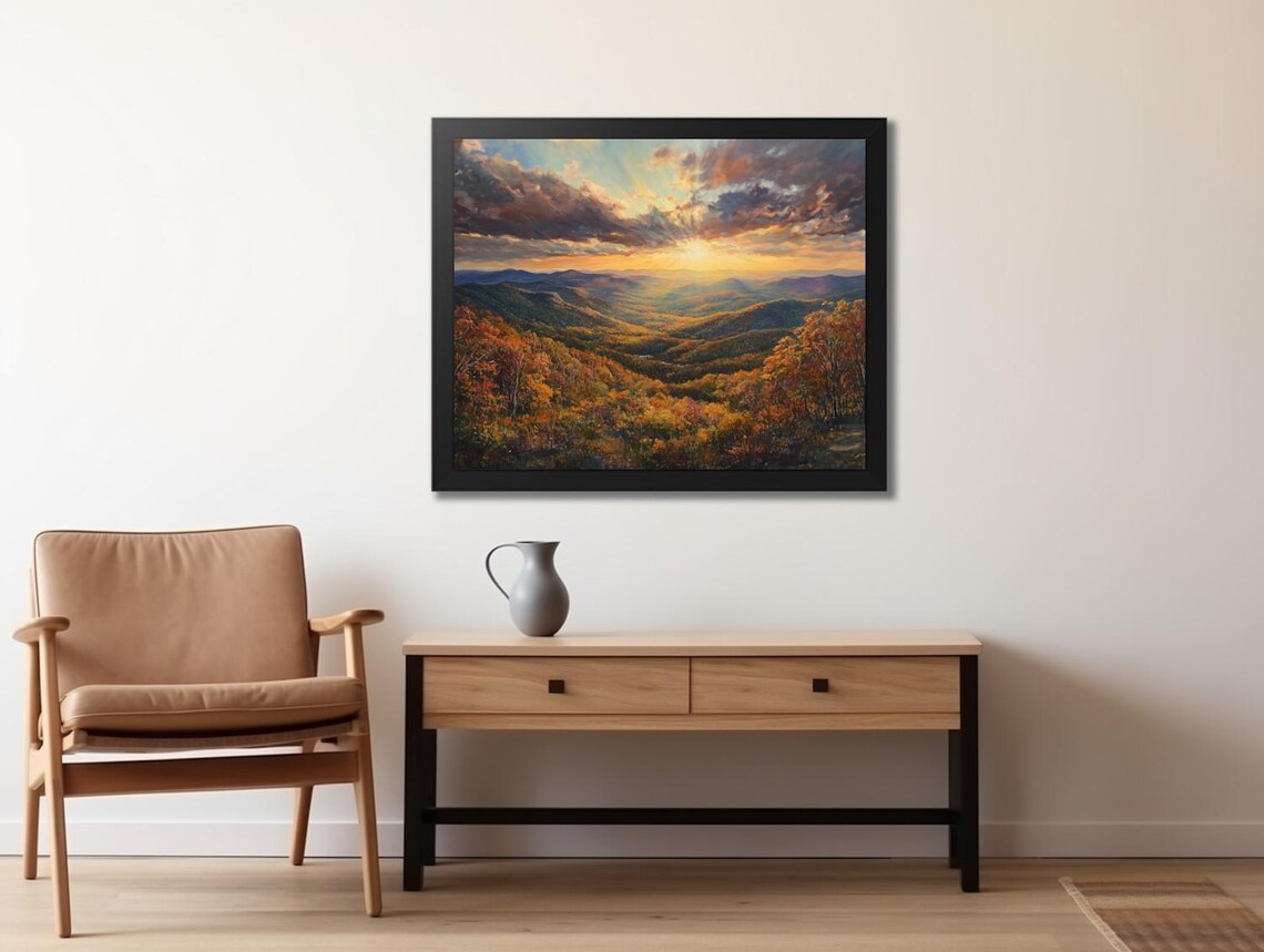 Blue Ridge Mountains Vintage Fall Landscape Art Print - Image 2