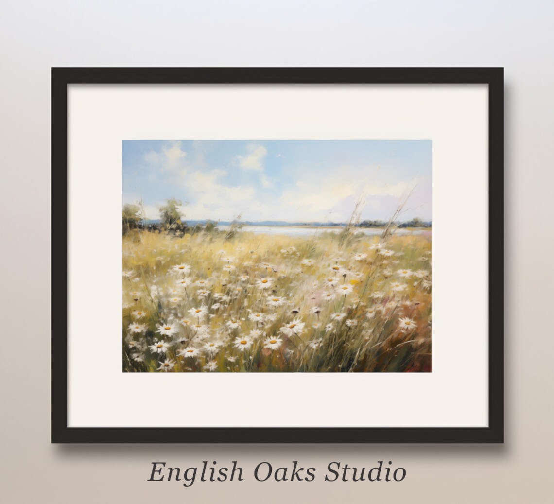 Vintage Neutral Wildflower Meadow Oil Painting Field Of Wildflowers Farmhouse Wall Art