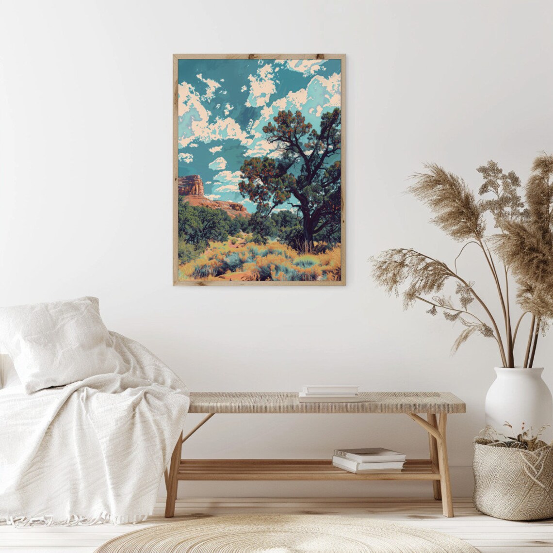 Red Rock Mesa Desert Juniper Tree Turquoise Sky Pop Art Landscape Poster - Image 2