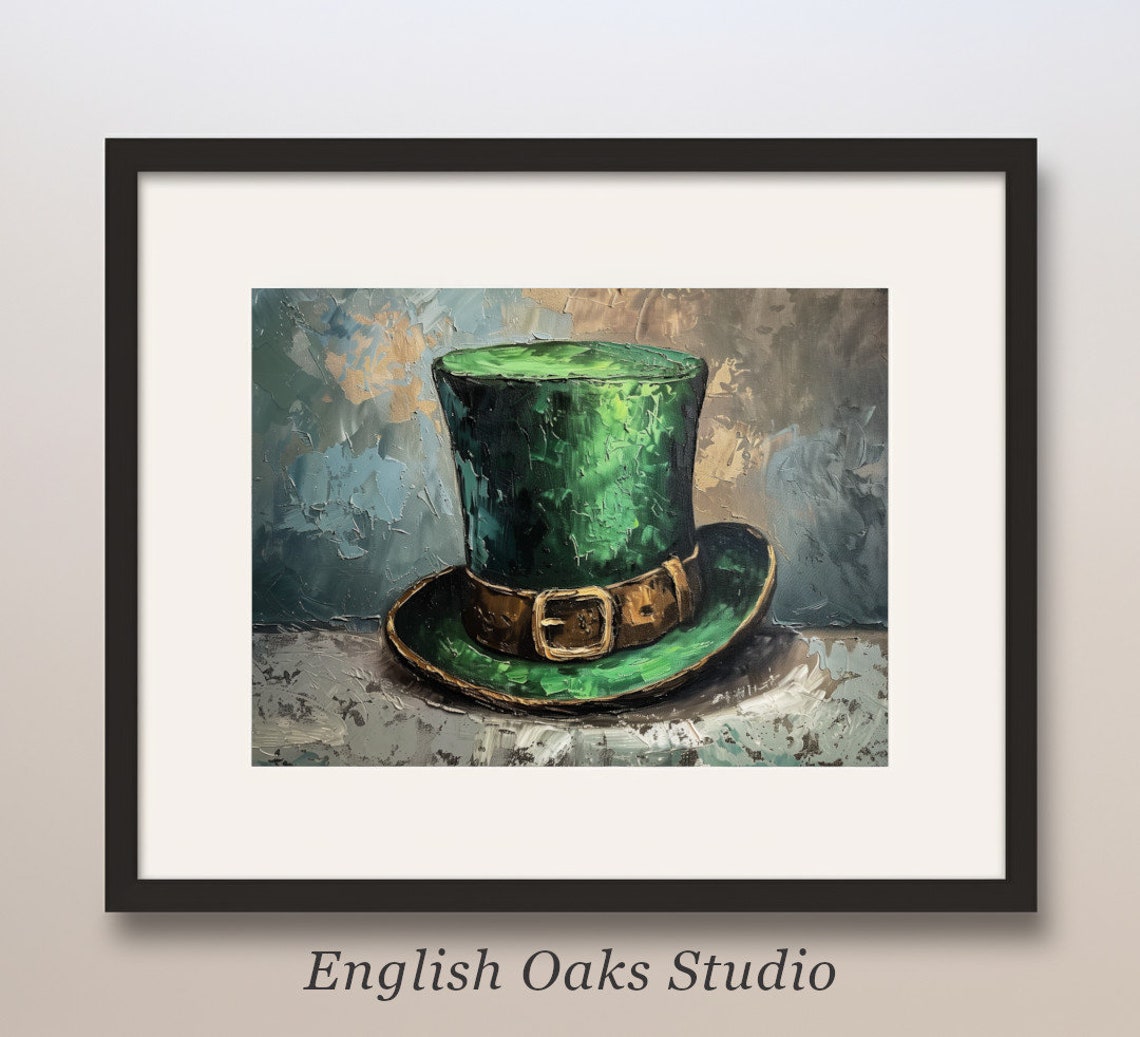 Green Leprechaun Top Hat Still Life St Patricks Day Irish Wall Art