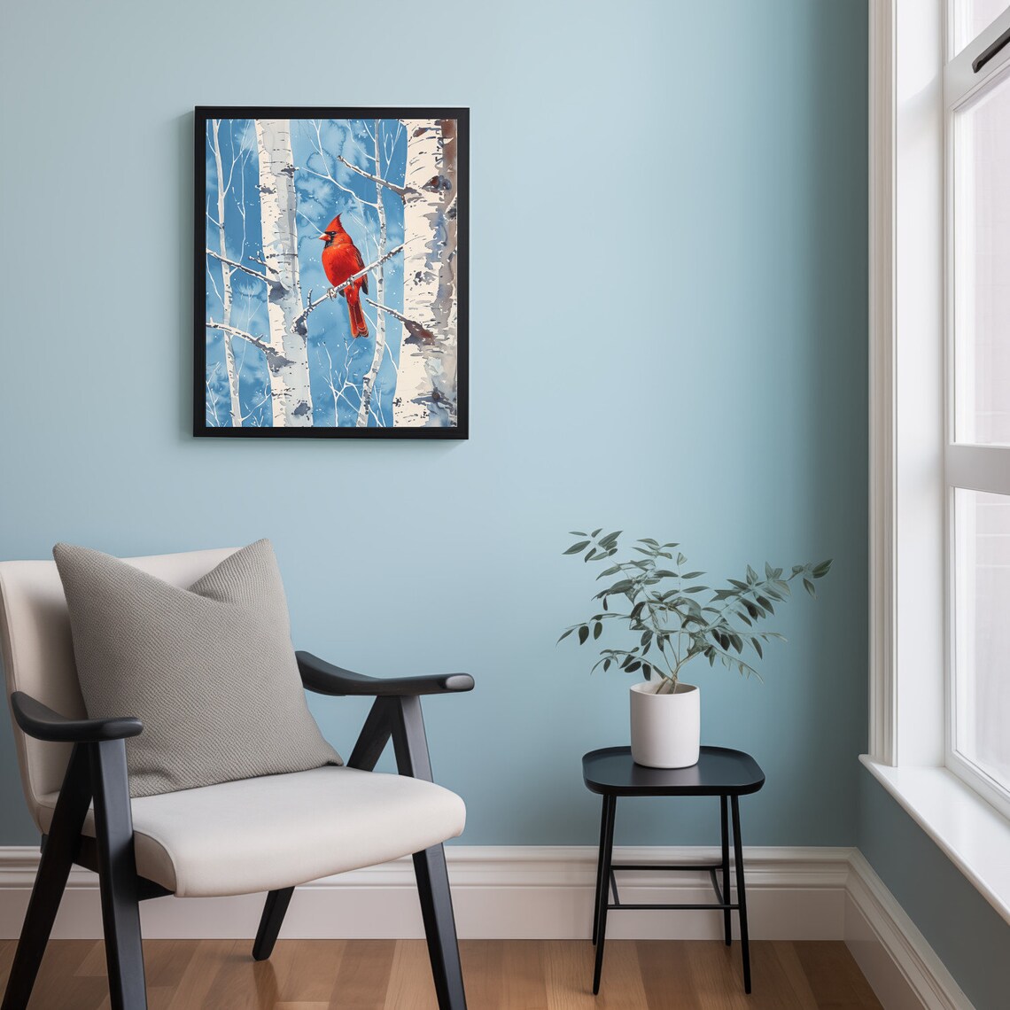 Cardinal In A Birch Forest, Vintage Farmhouse Art Print - Image 2