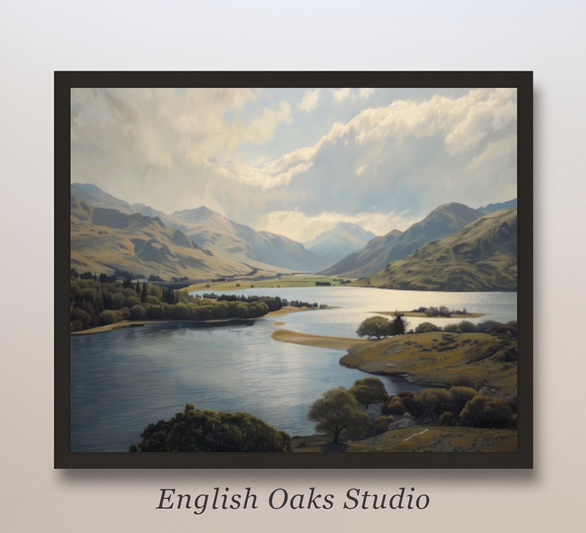 Rustic Moody Summer Landscape Vintage River Landscape Painting