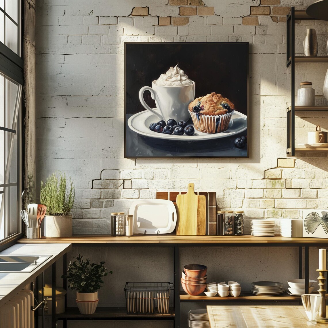 Vintage Farmhouse Blueberry Muffin Kitchen Art Print - Image 2
