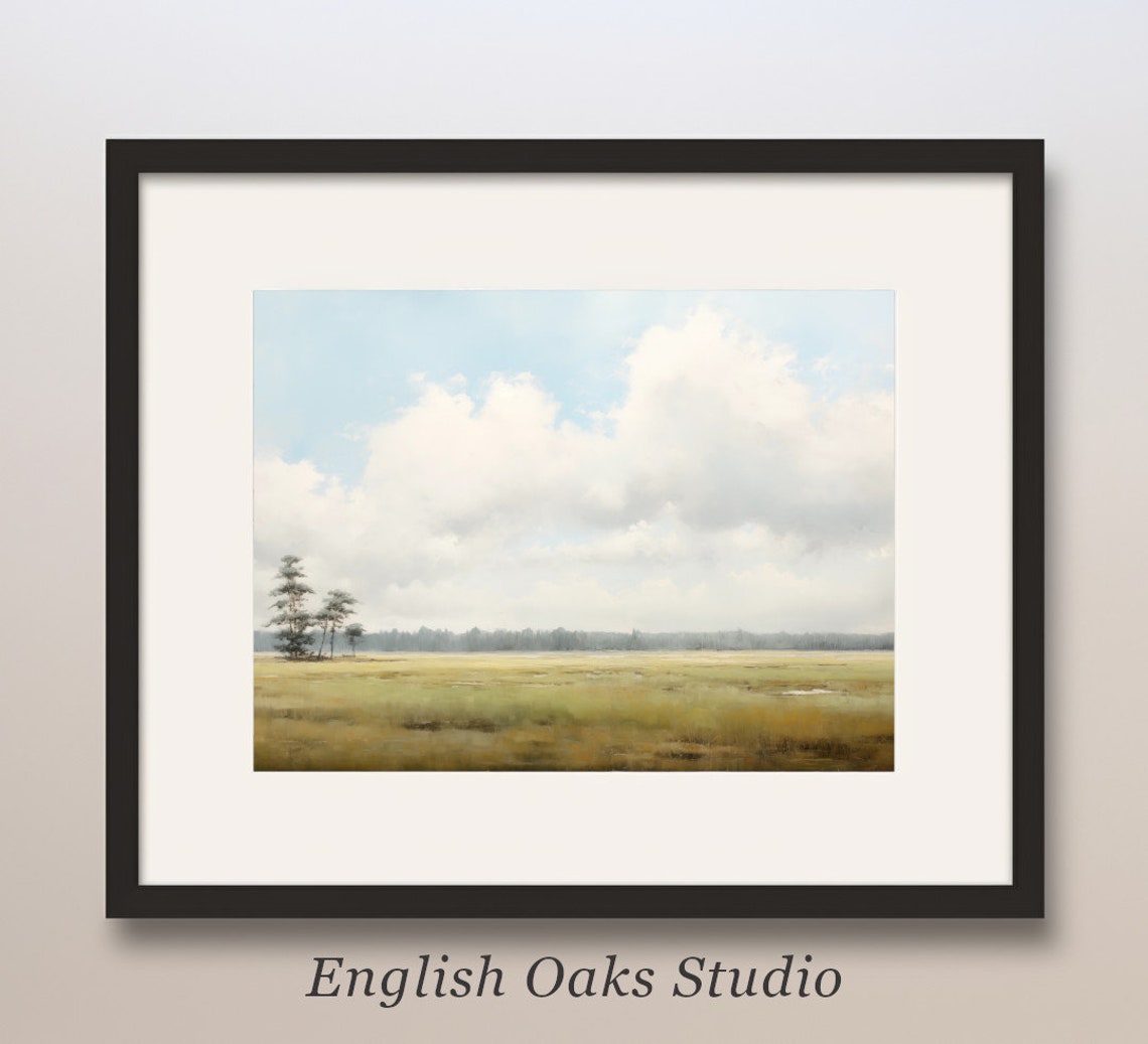 Minimalist Open Grassland With Lone Pines Under Big Sky Poster