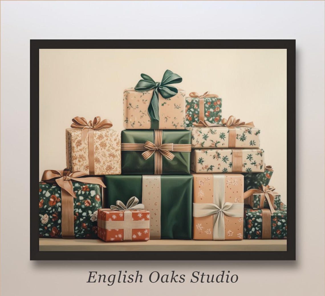 Elegant Stacked Christmas Gifts with Silk Ribbons Festive Poster