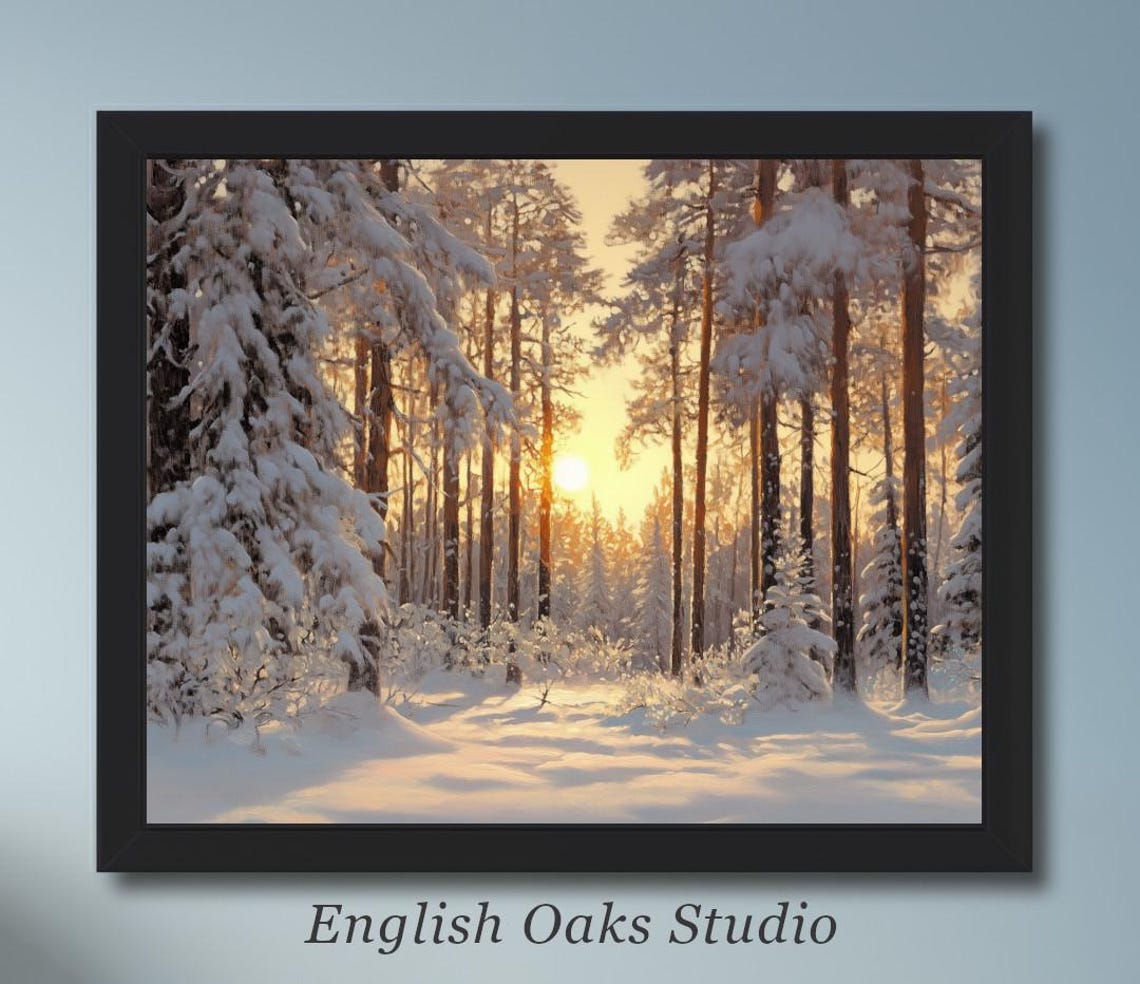 Sunrise Through Snowy Pine Forest Winter Morning Light Poster
