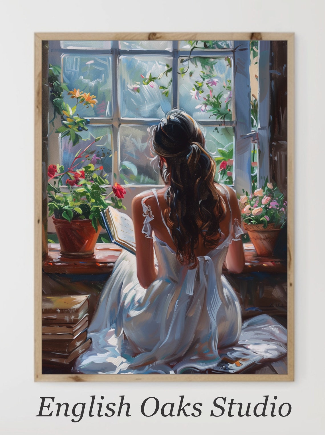 Young Woman Reading by a Sunny Window Vintage Portrait Wall Art