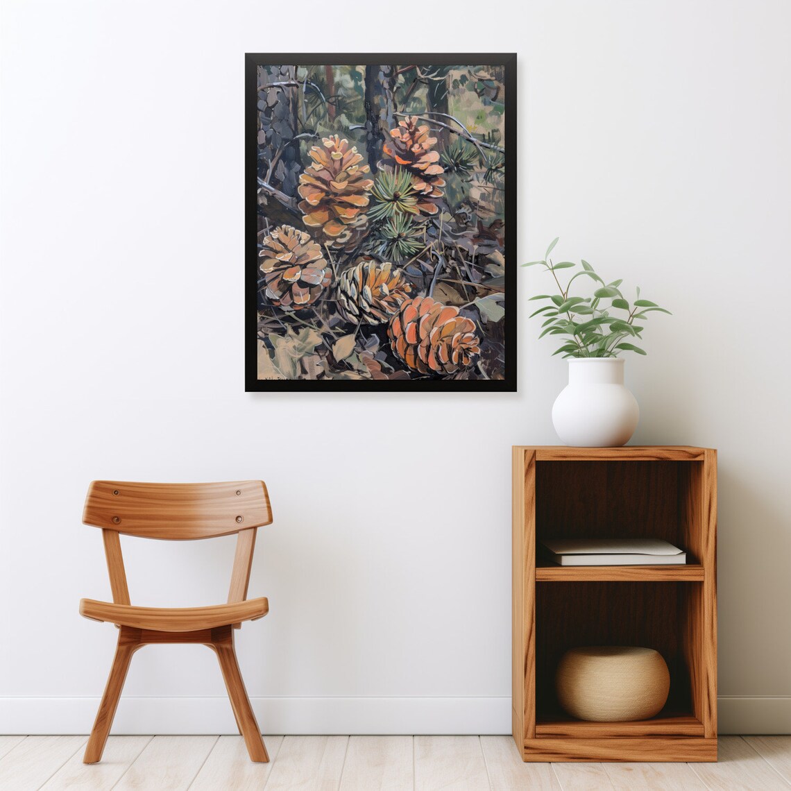 Rustic Pinecones Forest Floor Vintage Autumn Woodland Oil Painting Poster - Image 2