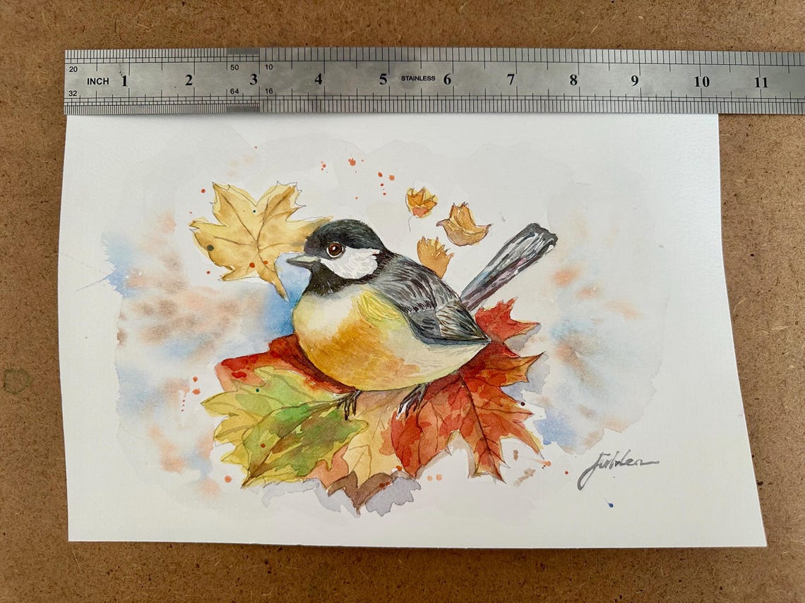 Chickadee Among Colorful Autumn Maple Leaves Watercolor Poster - Image 7