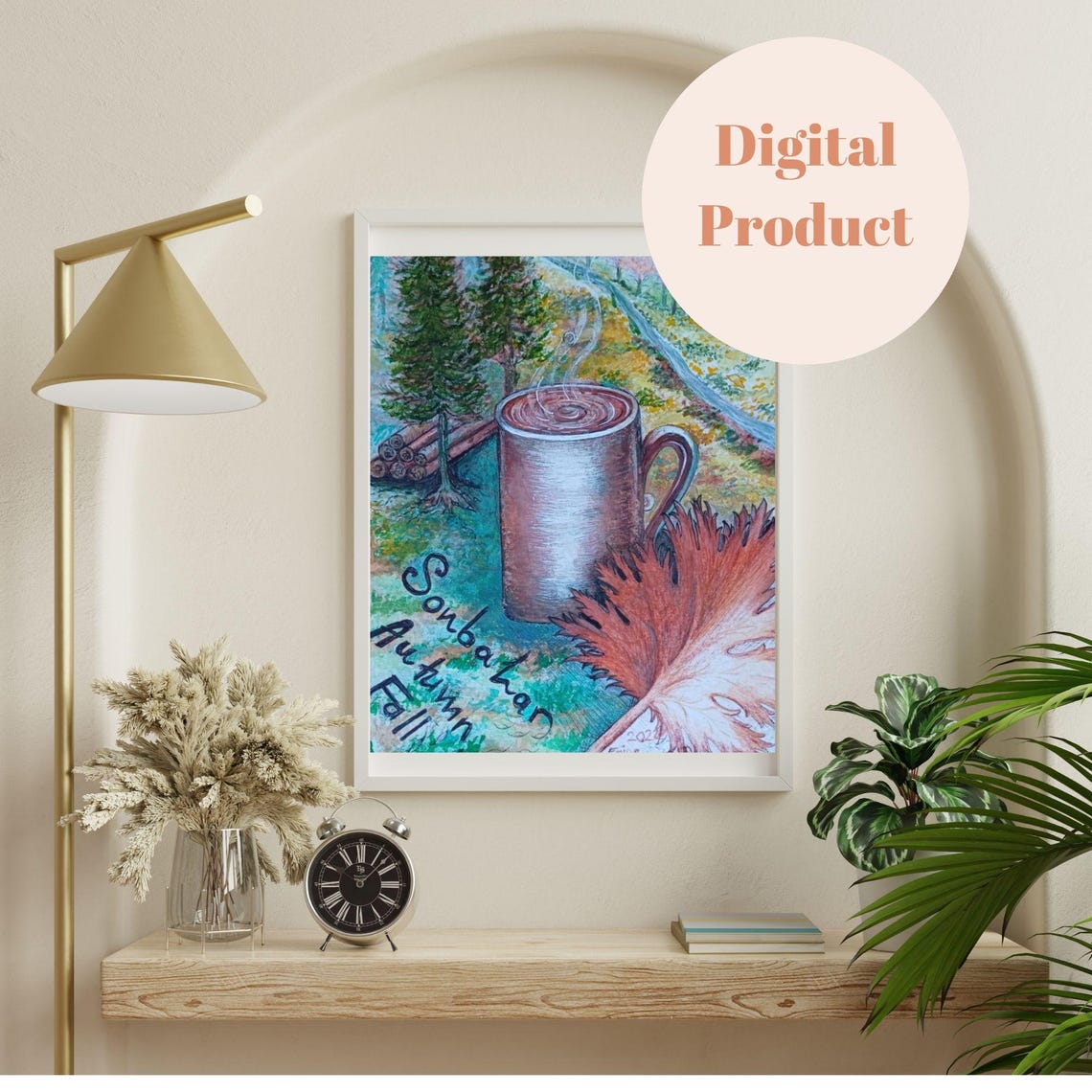 Steaming Coffee Cup Autumn Fall Landscape Colorful Art Poster - Image 3