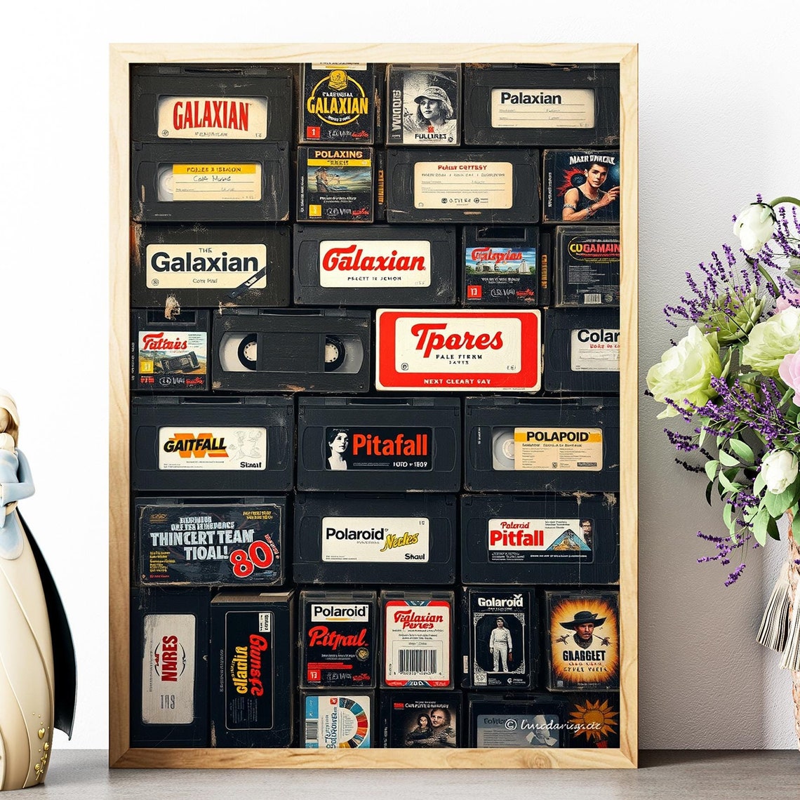 Vintage VHS Cassette Tapes Retro Labels Nostalgic Collage Poster